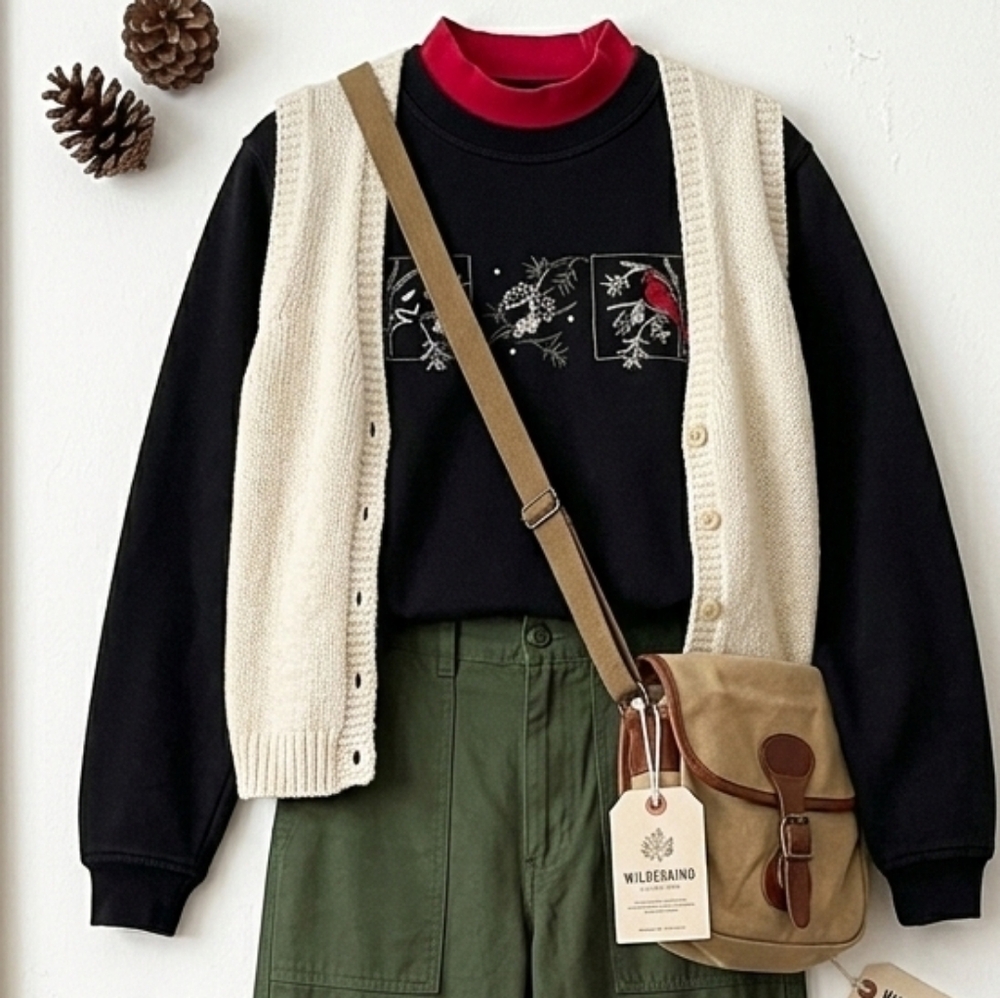 VTG Northern Reflections Bird Embroidered Sweatshirt | Nature Cottagecore XS